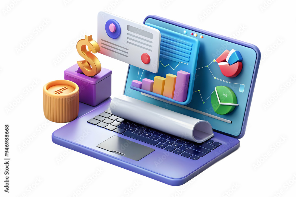 3D Glossy Desktop Monitor Showing Floating Holographic Loan Documents and Interest Rate Graphs Concept with Copy Space for Loan and Financial Services - Isolated Icon on White Background 3D Glossy Desktop Monitor Showing Floating Holographic Loan Documents and Interest Rate Graphs Concept with Copy Space for Loan and Financial Services - Isolated Icon on White Background