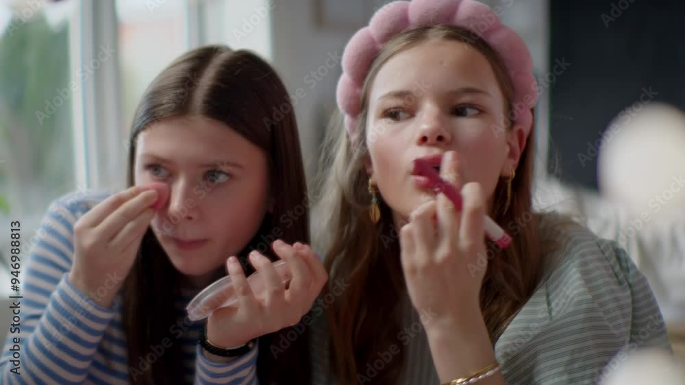 Teenagers Getting Ready With Makeup In Bedroom Teenagers Getting Ready With Makeup In Bedroom