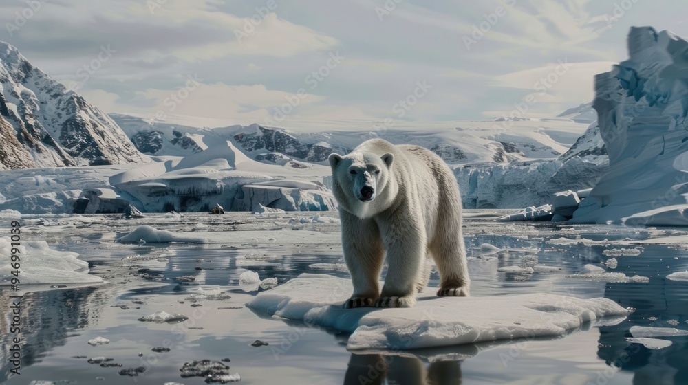 Polar Bear Standing on Ice Floe in Arctic Landscape Polar Bear Standing on Ice Floe in Arctic Landscape