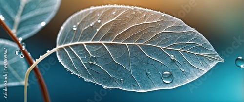 Close-up of a Delicate Leaf with Water Droplets photo