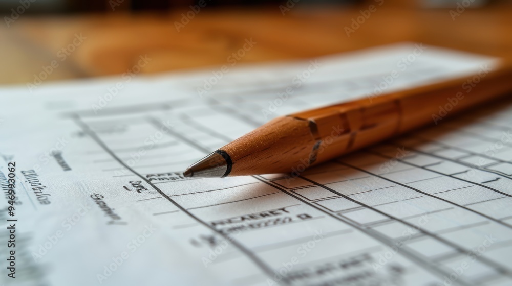 A close-up image of a wooden pencil placed on top of a document with text and tables, signifying attention to detail and productivity in work or study A close-up image of a wooden pencil placed on top of a document with text and tables, signifying attention to detail and productivity in work or study