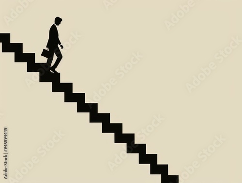 Silhouette of a businessman walking up the stairs.