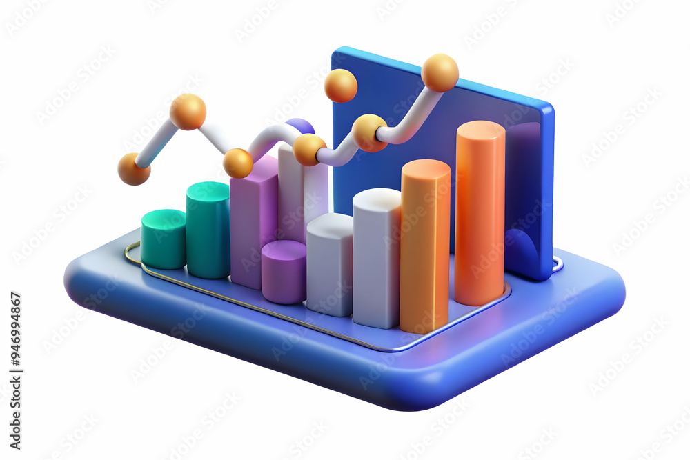 3D Glowing Abstract Financial Report with Rising and Falling Data Points - Market Volatility Concept on White Background 3D Glowing Abstract Financial Report with Rising and Falling Data Points - Market Volatility Concept on White Background