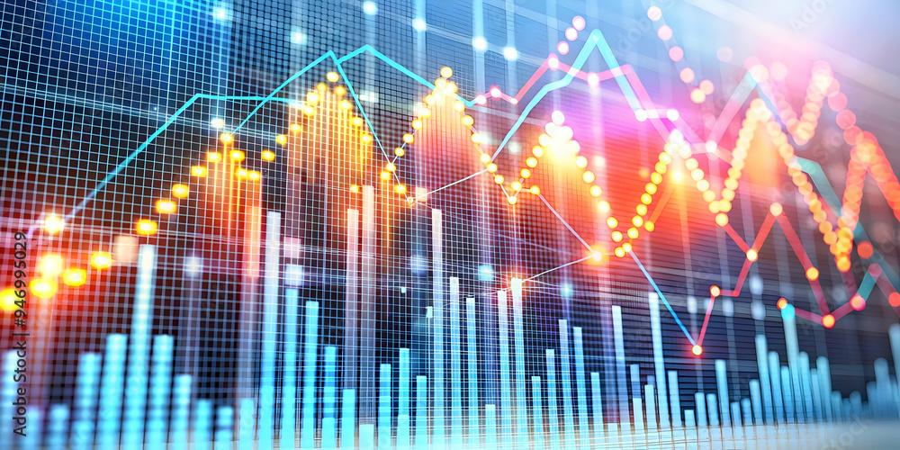 3D Glowing Abstract Financial Report with Rising and Falling Data Points Concept - Market Volatility Symbolized with Data Points Movement on White Background 3D Glowing Abstract Financial Report with Rising and Falling Data Points Concept - Market Volatility Symbolized with Data Points Movement on White Background