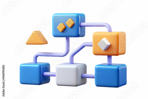 3D Glowing Abstract Flowchart with Arrows Illustrating Financial Processes Concept