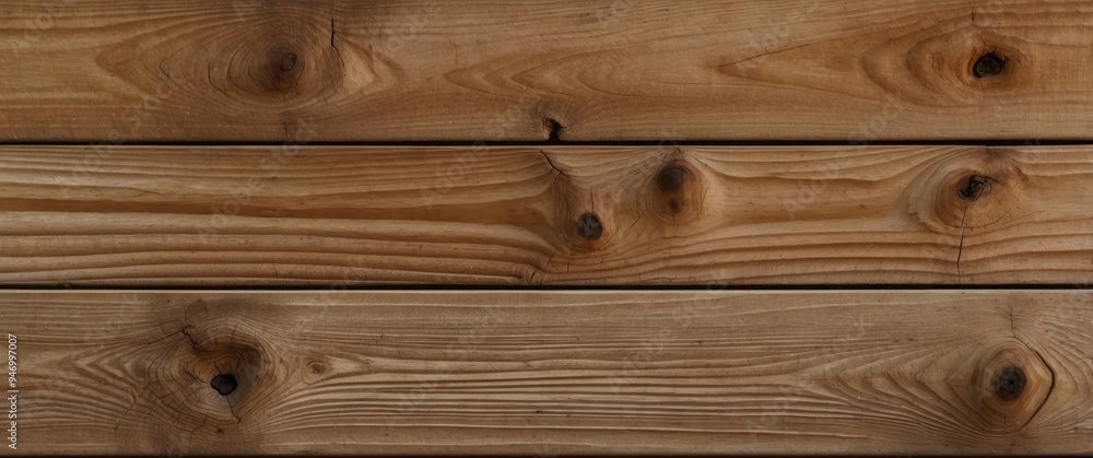 Fototapeta premium Close-up of Three Horizontal Brown Wooden Boards