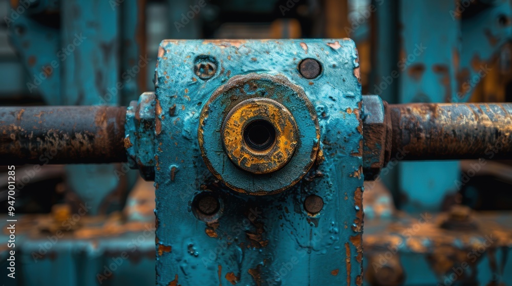 An up-close view of a rusted and weathered industrial machinery part showcasing the effects of time and environmental exposure on metal components An up-close view of a rusted and weathered industrial machinery part showcasing the effects of time and environmental exposure on metal components