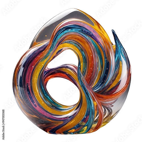 Wallpaper Mural A mesmerizing glass sculpture with fluid, intertwining loops of vibrant colors. The smooth, polished surface of the glass reflects light beautifully, creating an almost liquid appearance. Torontodigital.ca