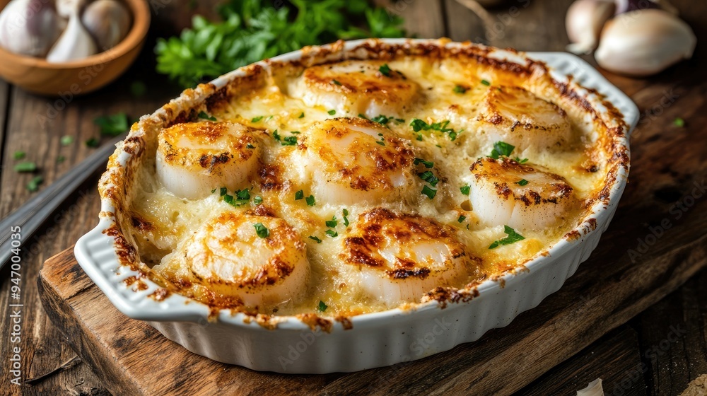 Create 15 prompts for stock photos related to Scallop cream gratin with 100-250 characters and ending with Create 15 prompts for stock photos related to Scallop cream gratin with 100-250 characters and ending with