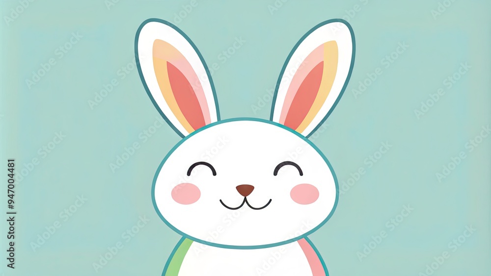 Whimsical minimalist illustration of a smiling rabbit with simple bold lines and bright pastel colors, evoking feelings of joy, innocence, and playful simplicity. Whimsical minimalist illustration of a smiling rabbit with simple bold lines and bright pastel colors, evoking feelings of joy, innocence, and playful simplicity.