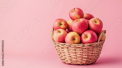 Fresh apples arranged in a bamboo basket on a pastel background, focusing on the skincare benefits of apple extract for dark circles.