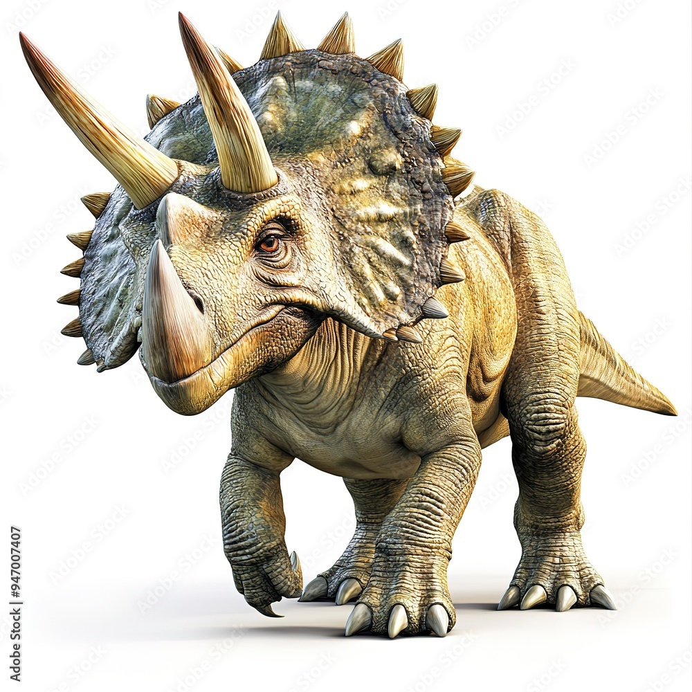 High-quality image of a triceratops dinosaur with detailed features and a white background High-quality image of a triceratops dinosaur with detailed features and a white background