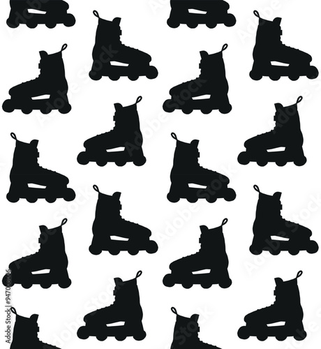Vector seamless pattern of hand drawn sketch doodle roller skate silhouette isolated on white background