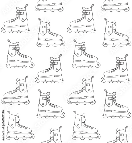 Vector seamless pattern of hand drawn sketch doodle outline roller skate isolated on white background