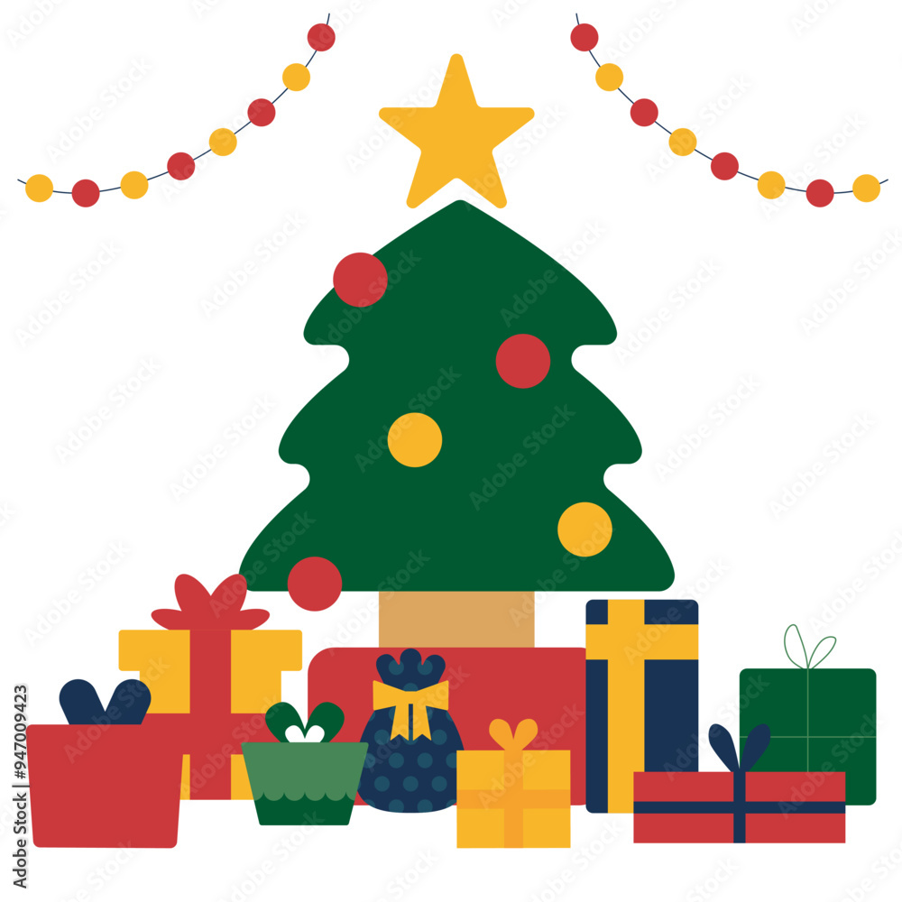 クリスマスツリーとプレゼントのイラスト クリスマスツリーとプレゼントのイラスト