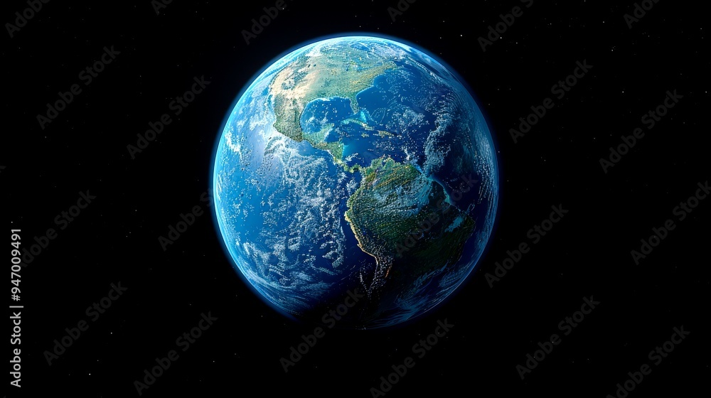 A high-resolution 3D rendering of Earth from space, showcasing detailed surface features. The image displays clouds, continents such as North and South America, and the majestic beauty of our planet. A high-resolution 3D rendering of Earth from space, showcasing detailed surface features. The image displays clouds, continents such as North and South America, and the majestic beauty of our planet.