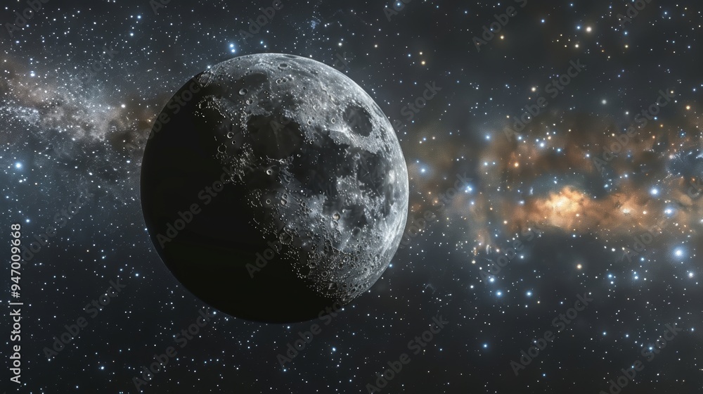This is a beautiful high-resolution image of a half-moon and starry sky created with 3D rendering software. Use it for websites, blogs, presentations, and other creative projects. This is a beautiful high-resolution image of a half-moon and starry sky created with 3D rendering software. Use it for websites, blogs, presentations, and other creative projects.