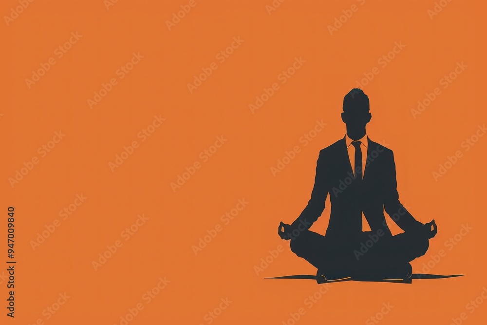 Silhouette of businessman meditating on orange background. Silhouette of businessman meditating on orange background.