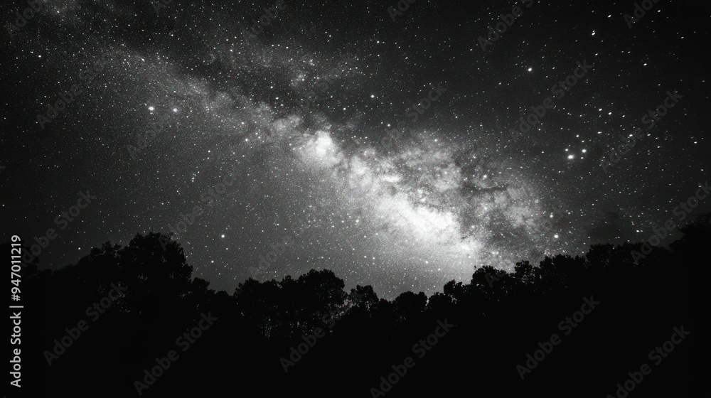 Milky Way Galaxy over Silhouetted Trees at Night Milky Way Galaxy over Silhouetted Trees at Night