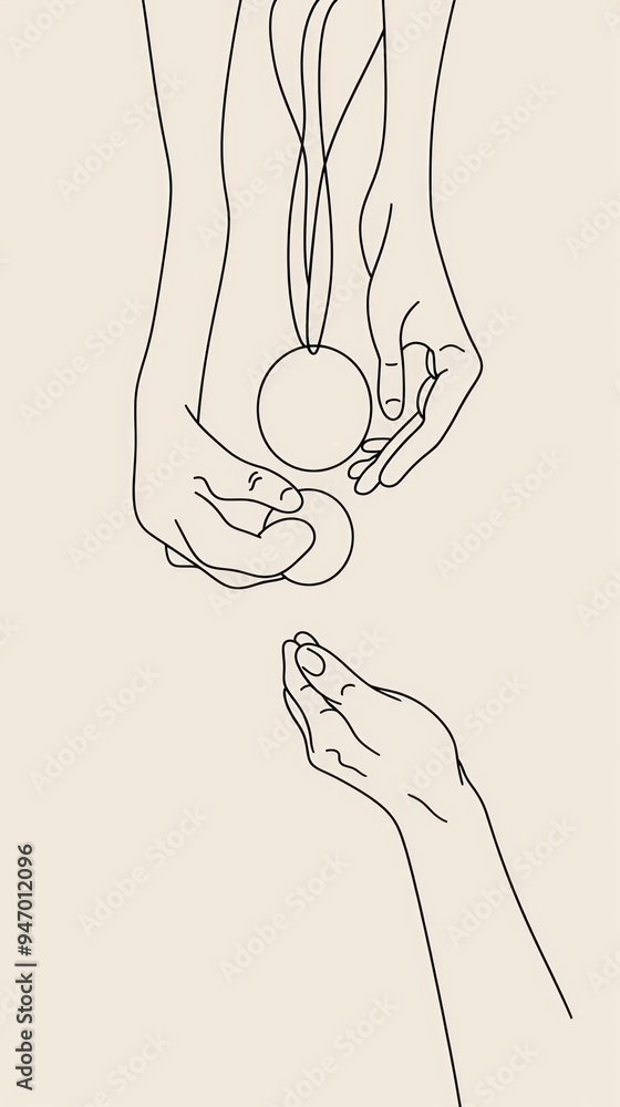 Hand Receiving A Medal. Hand Receiving A Medal.