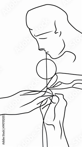 Abstract Line Art of a Person with Hands Reaching Out.