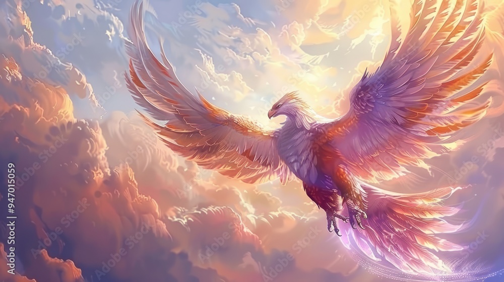 Obraz premium Majestic Phoenix Soaring Through Clouds.