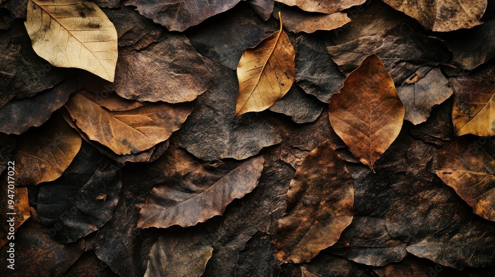 A Close-Up View of Dried and Crinkled Autumn Leaves A Close-Up View of Dried and Crinkled Autumn Leaves
