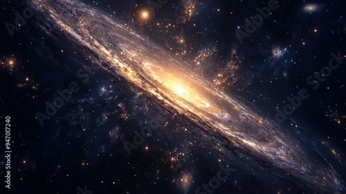 A Spiral Galaxy with Bright Stars and Dust Lanes in a Deep Space Background photo