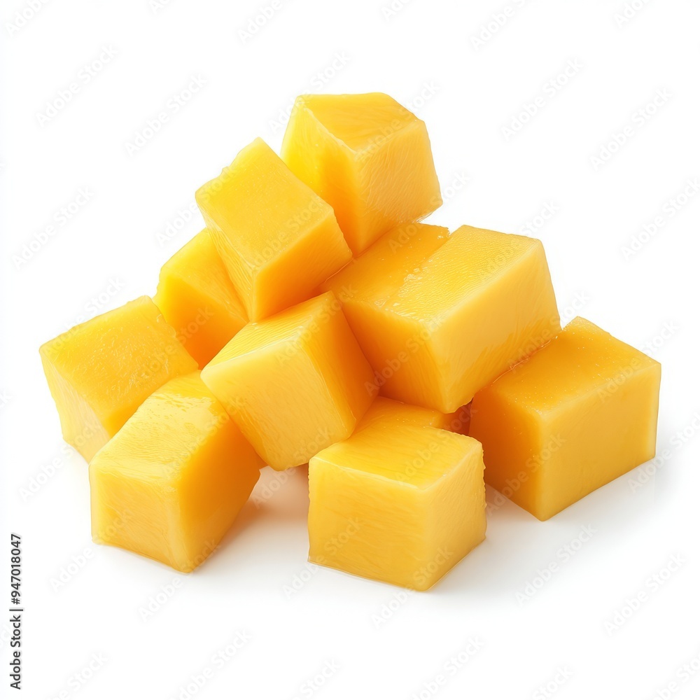 close up of Mango slice cut to cubes close-up isolated on white background close up of Mango slice cut to cubes close-up isolated on white background