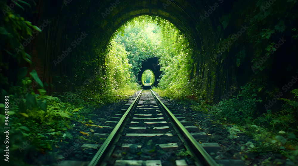 Fototapeta premium Nature’s Tunnel of Love: A Romantic Pathway Through Verdant Landscape