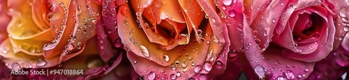 Close-up of Dew Drops on Rose Petals