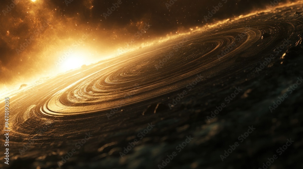 Golden Spiral Nebula with Starry Background Golden Spiral Nebula with Starry Background