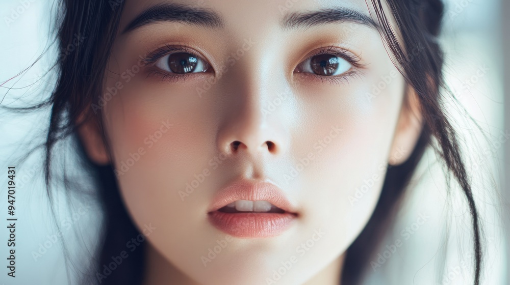 Close-up Portrait of a Woman with Dark Hair and Bright Eyes Close-up Portrait of a Woman with Dark Hair and Bright Eyes