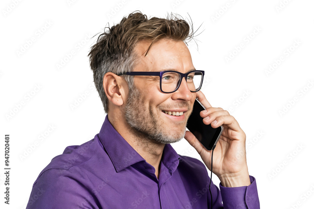 Portrait of a smiling businessman talking on the phone, isolated on transparent background, cut out Portrait of a smiling businessman talking on the phone, isolated on transparent background, cut out
