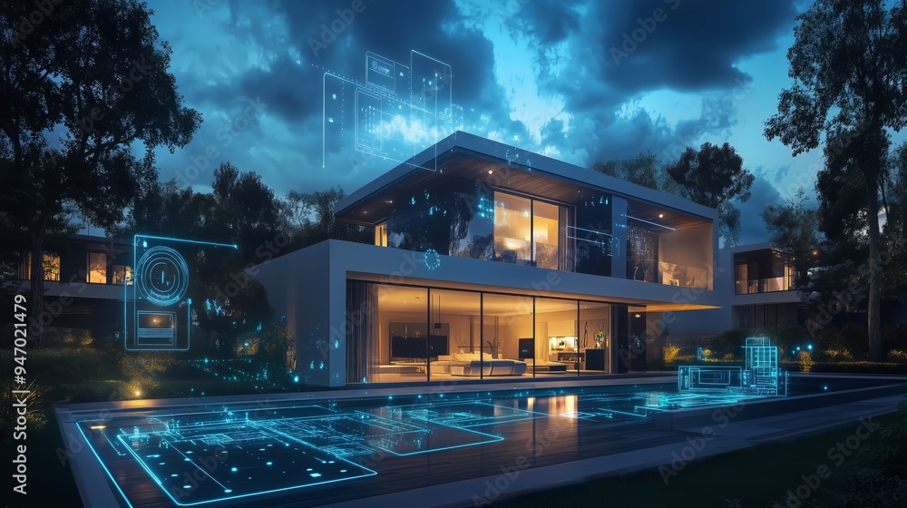 Smart Home Automation: A futuristic vision of a modern home seamlessly integrated with smart technology, showcasing the possibilities of connected living. Smart Home Automation: A futuristic vision of a modern home seamlessly integrated with smart technology, showcasing the possibilities of connected living.