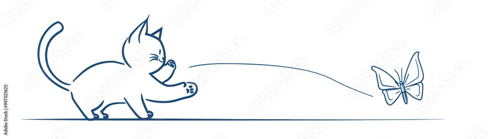 Cute Kitten Chasing Butterfly Line Art. Cute Kitten Chasing Butterfly Line Art.