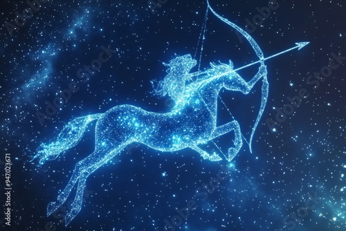 Astrology and horoscope  captivating blue starry sky with sagittarius centaur bow and arrow image photo