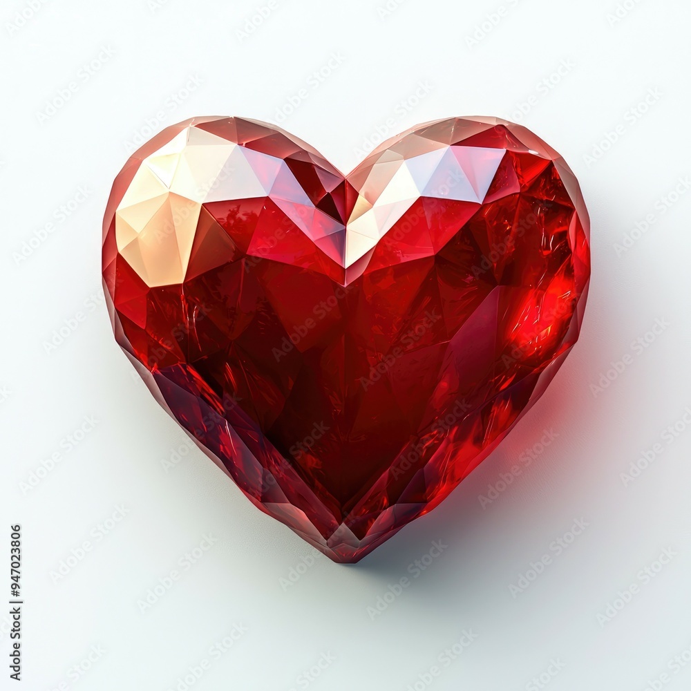 A Red Crystal Heart with Facets A Red Crystal Heart with Facets