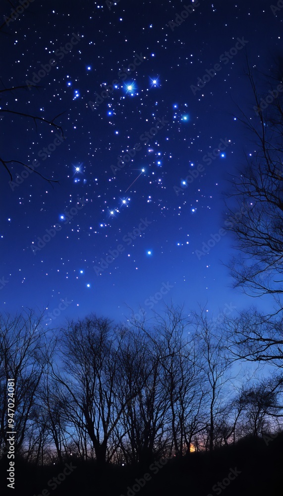 Naklejka premium Astrological photography of golden star zodiac amidst a sky rich with constellations