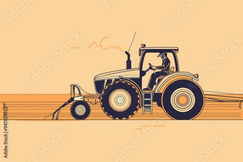 Vintage Illustration of a Tractor Plowing a Field.