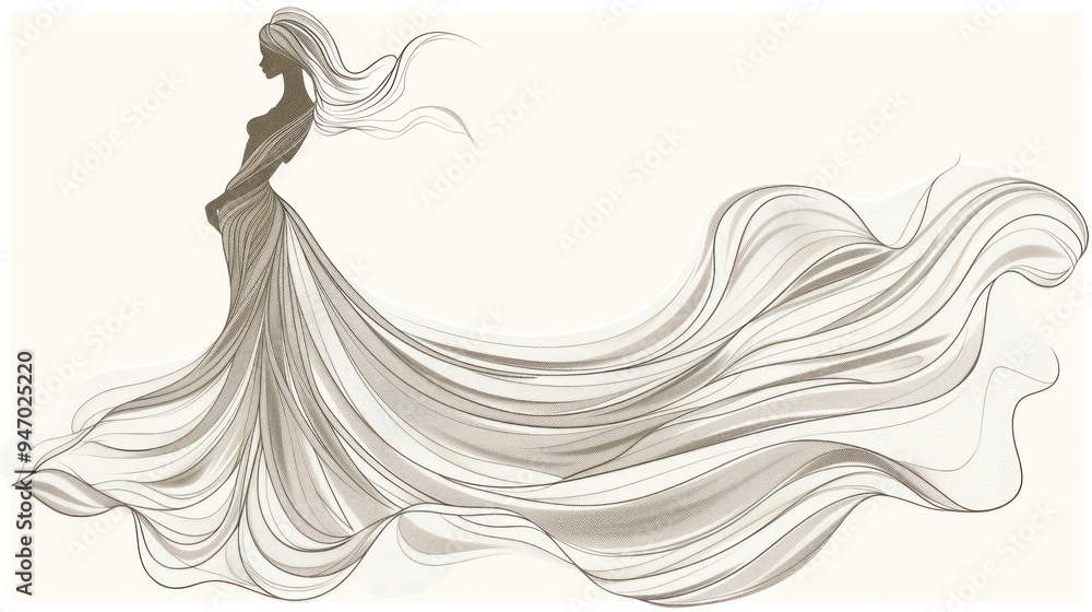 Elegant Silhouette of a Woman in a Flowing Dress. Elegant Silhouette of a Woman in a Flowing Dress.