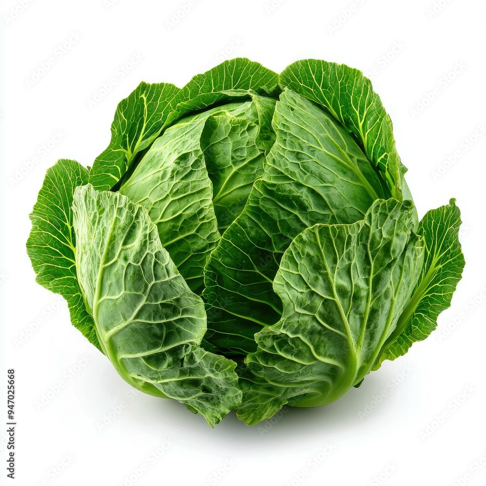 A Single Green Cabbage Isolated on White Background A Single Green Cabbage Isolated on White Background