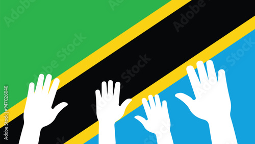 Protesters hands shadow on Tanzania flag, political news banner, against the decision concept, Tanzania protest public outrage idea
