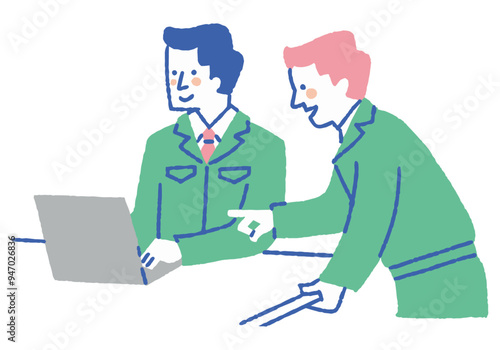 Man in work clothes working on computer_Color