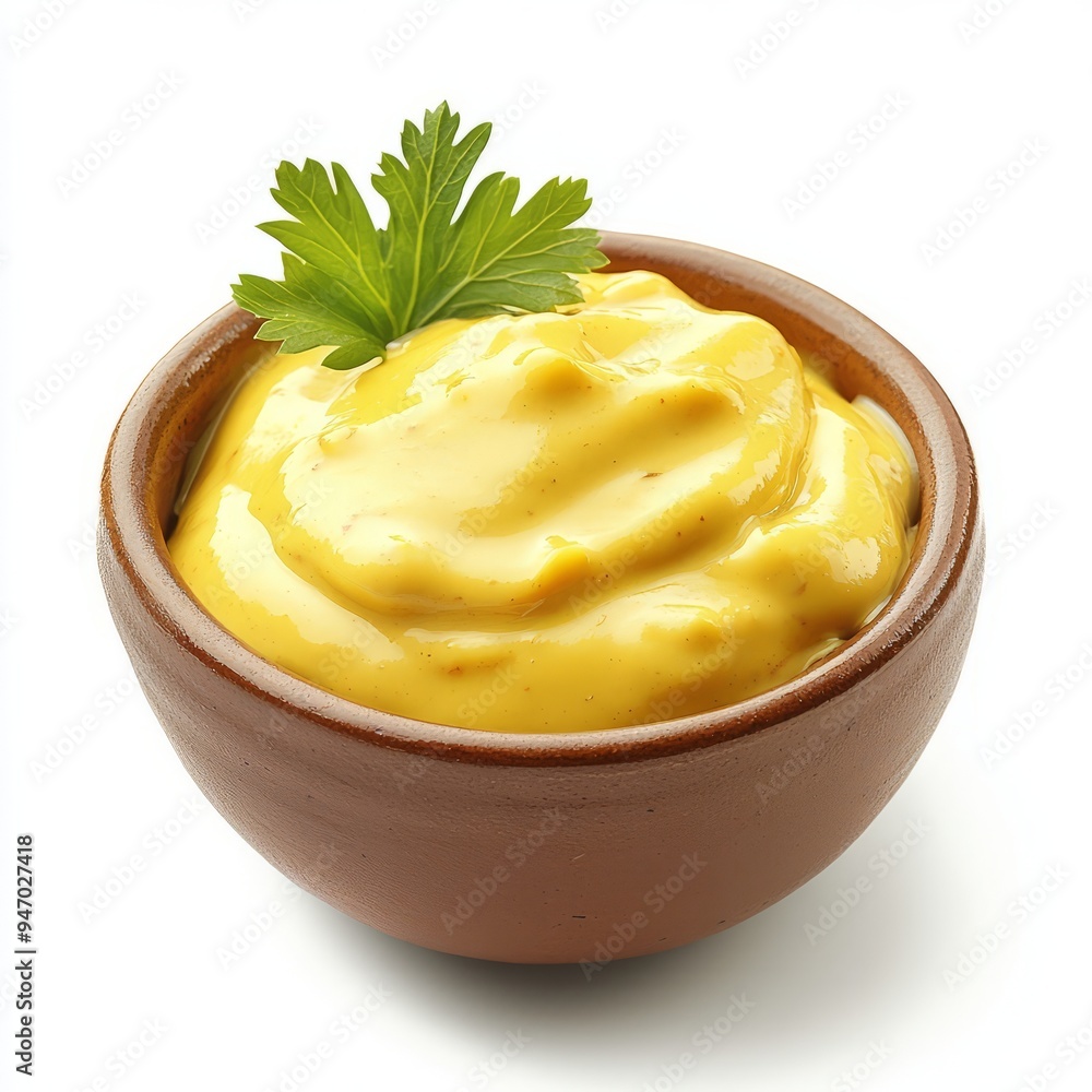 close up of mustard sauce in the bowl isolated on white background close up of mustard sauce in the bowl isolated on white background