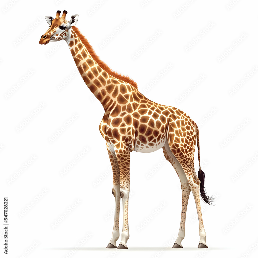 Naklejka premium Giraffe Standing Isolated on White Background