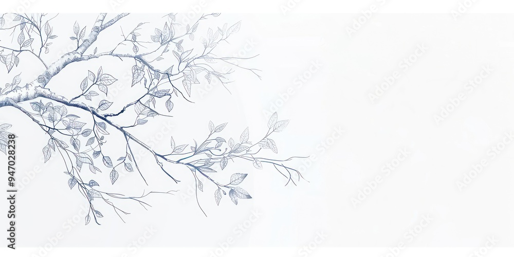 Fototapeta premium Hand drawn illustration of a tree branch with leaves.