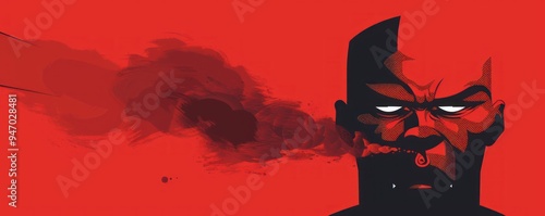 Abstract red and black portrait of man exhaling smoke. photo