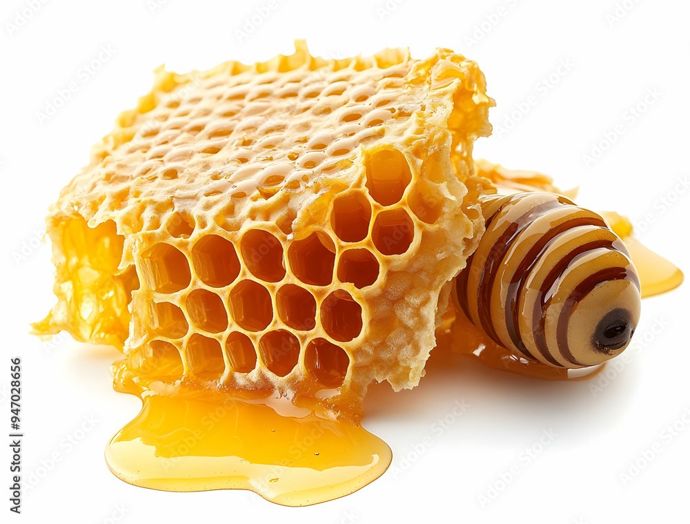Honeycomb with Honey Dipper and Dripping Honey Honeycomb with Honey Dipper and Dripping Honey