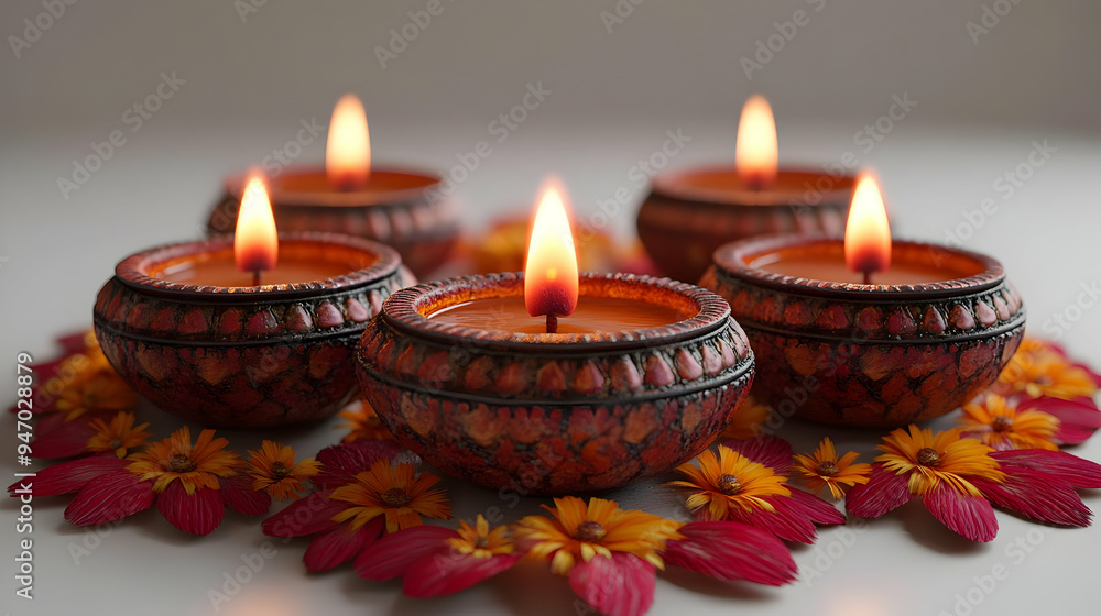 3D Icon Diwali Pooja Items and Sacred Text Zoom with Vibrant Effects